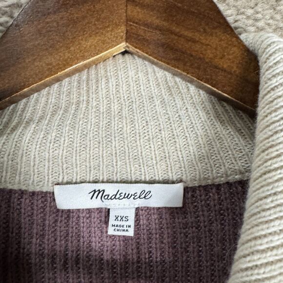 Madewell Glenbrook Sweater Womens XXS 2XS Purple Half‎ Zip Colorblock Wool Blend - Picture 4 of 9